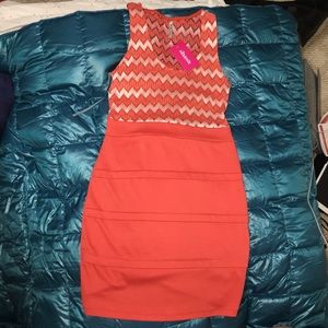 NWT Shasa zig zag coral lurex dress